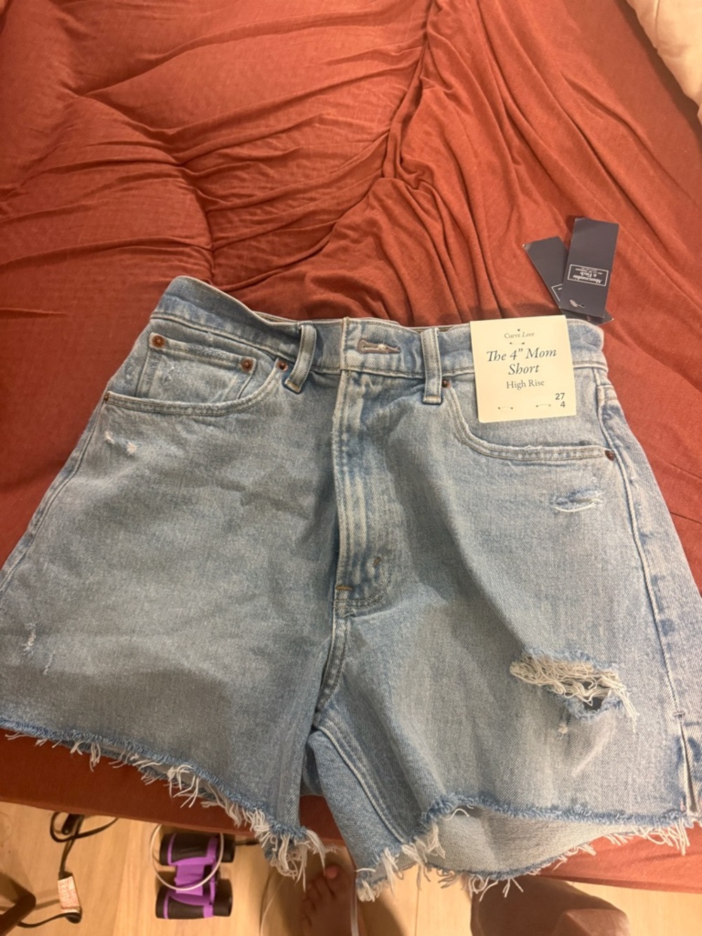 Abercrombie & Fitch Light Blue Distressed 4” Mom Jean Shorts